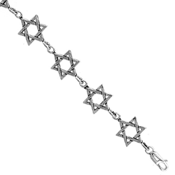 925 Sterling Silver Solid Italian Star of David Charm Bracelet 14mm