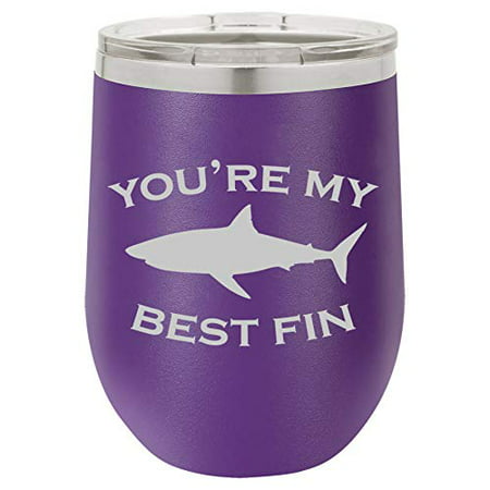 12 oz Double Wall Vacuum Insulated Stainless Steel Stemless Wine Tumbler Glass Coffee Travel Mug With Lid You're My Best Fin Friend Shark