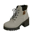 thumbnail image 4 of Platform Combat Boots for Women Trendy Leather Waterproof Non Slip Chunky High Heel Riding Ankle Booties, 4 of 5