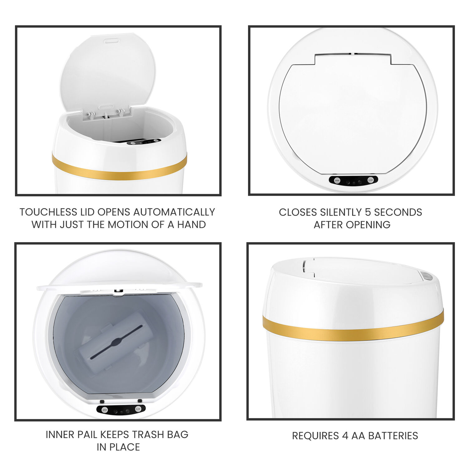Hanover 9 Liter - 2.3 Gallon Trash Can for Home and Kitchen | Fingerprint Smudge Resistant | Soft Close | Sensor Lid | White