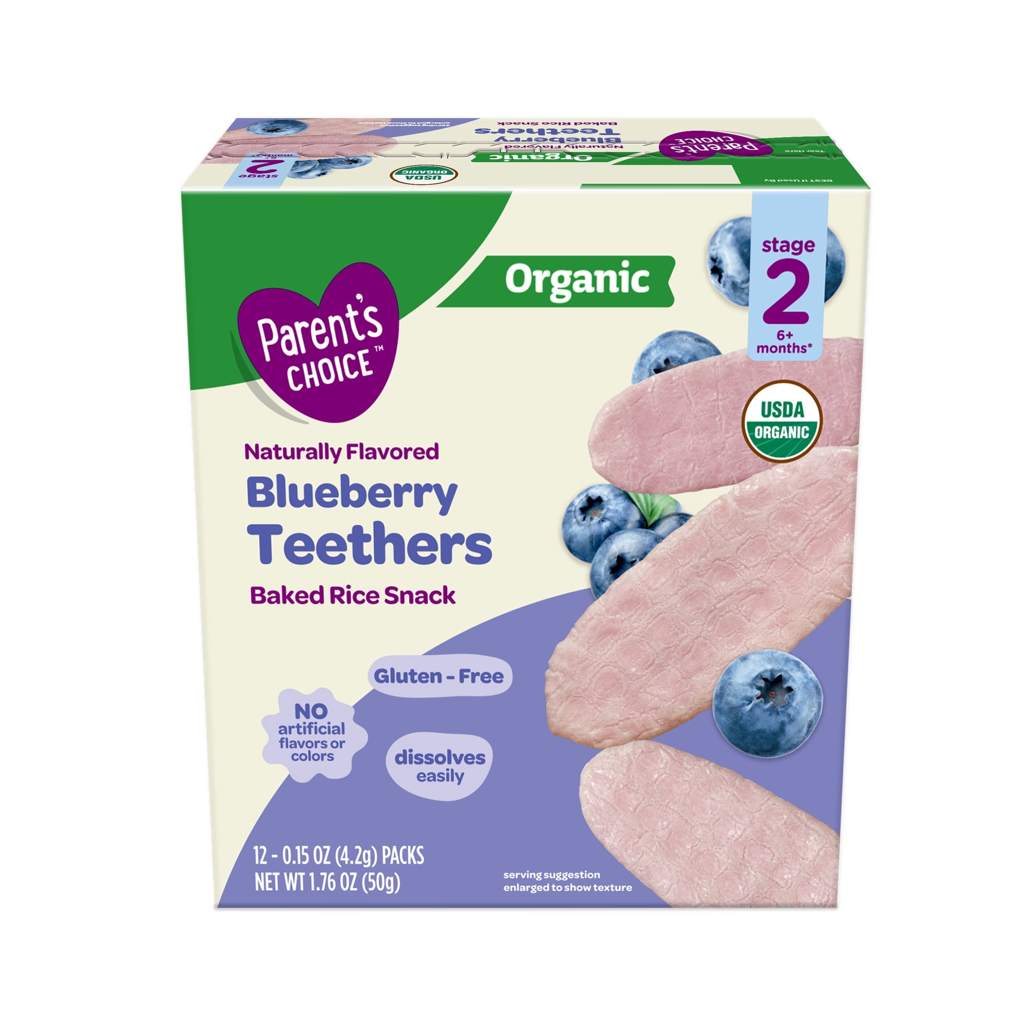 Parent's Choice Blueberry Rice Rusks Baby Snacks, Stage 2, 12 Pack