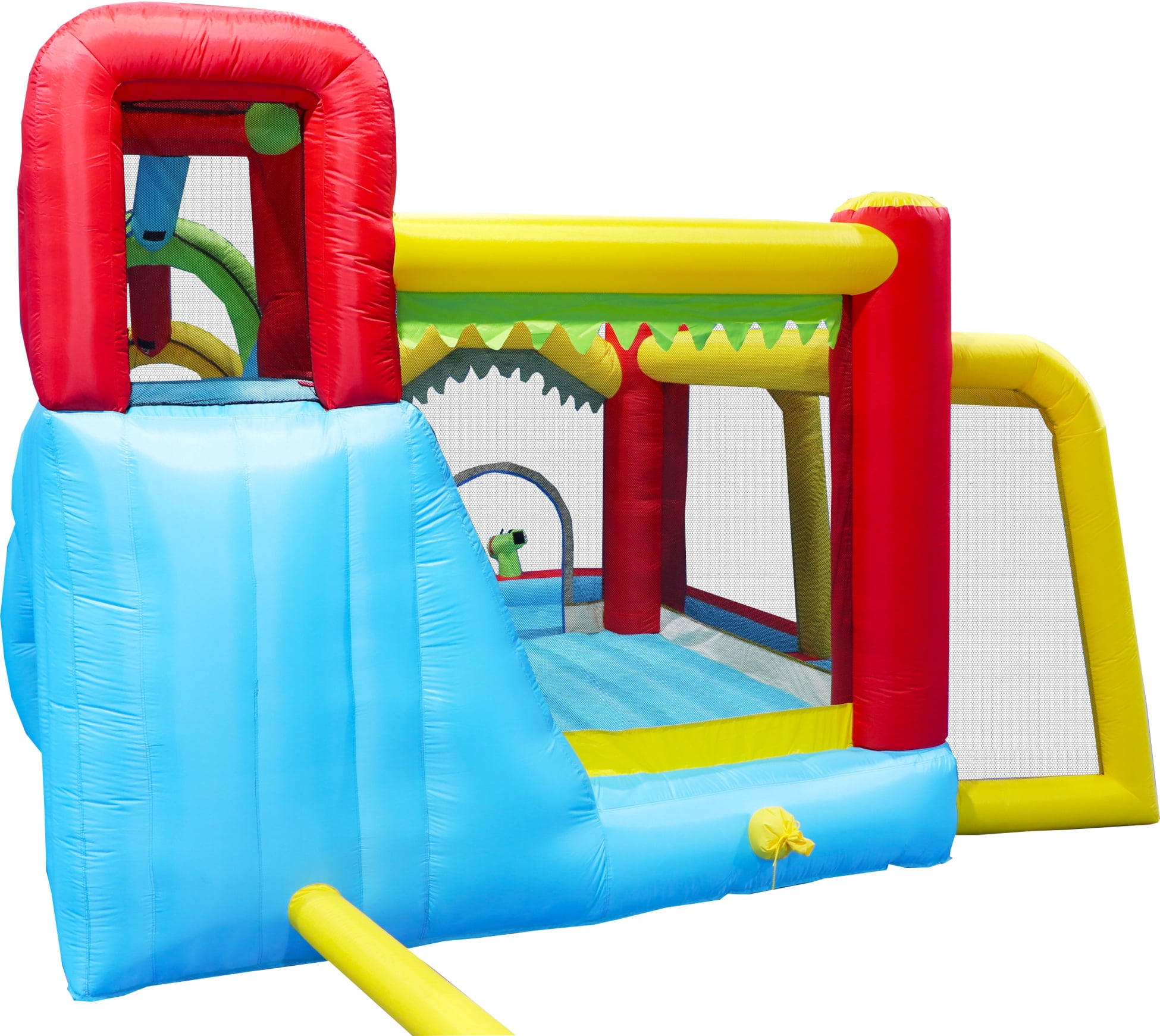 7 in 1 Inflatable Slide Water Park Bouncing House, Outdoor Soccer Garden Bouncer with Splash Pool & Climbing Wall & Basketball & Football, Maximum Weight Capacity is 400lbs