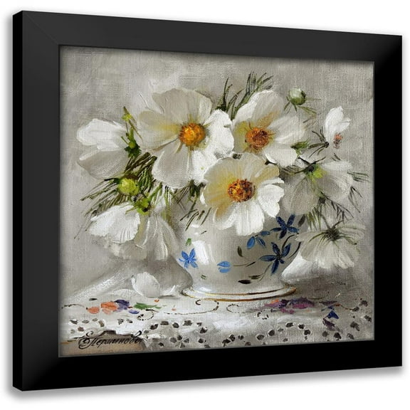 Perminova, Elena 12x12 Black Modern Framed Museum Art Print Titled - White Flowers in Vase