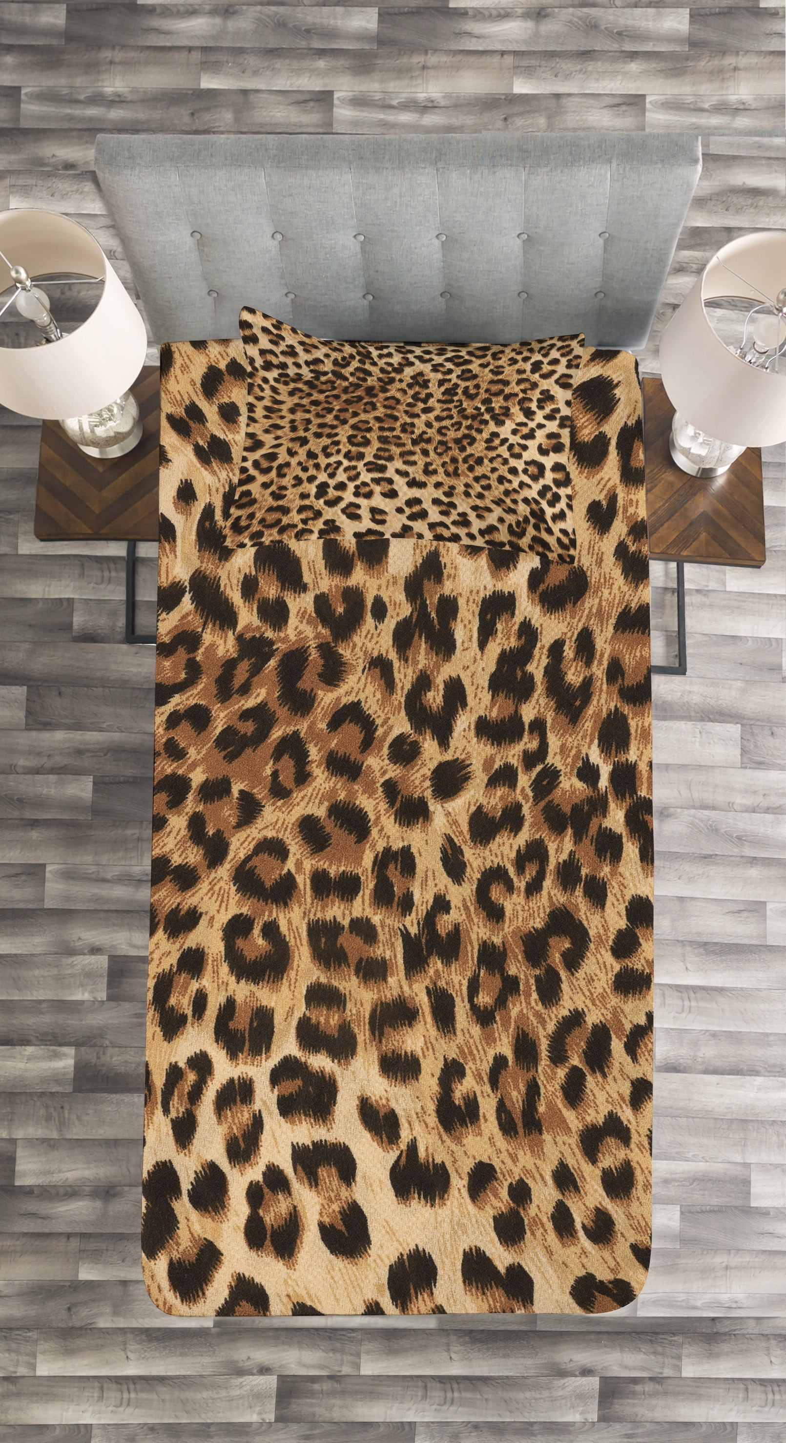 Leopard Print Bedspread, Skin Pattern of a Wild Safari Animal Powerful