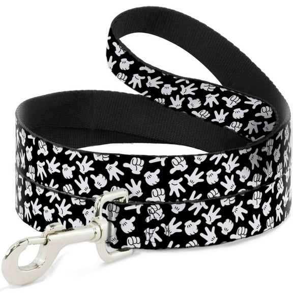Disney Pet Leash, Dog Leash, Mickey Mouse Hand Gestures Scattered Black White, 4 Feet Long 0.5 Inch Wide