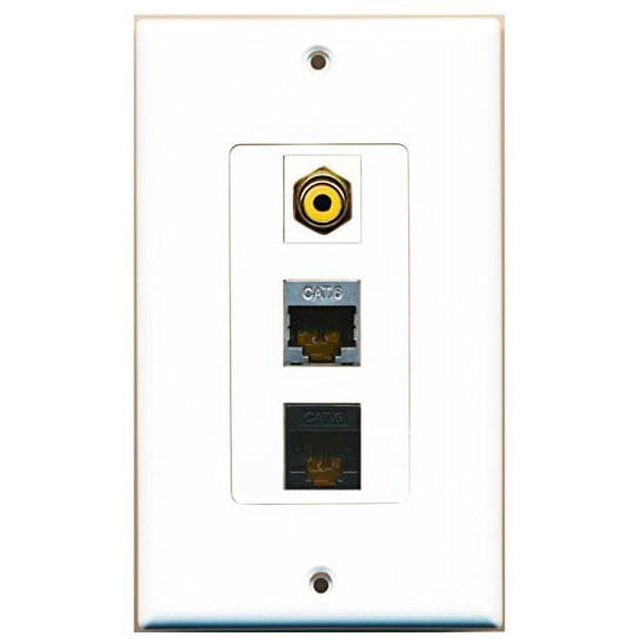 RiteAV - 1 Port RCA Yellow and 1 Port Shielded Cat6 Ethernet and 1 Port Cat6 Ethernet Black Decorative Wall Plate Decorative