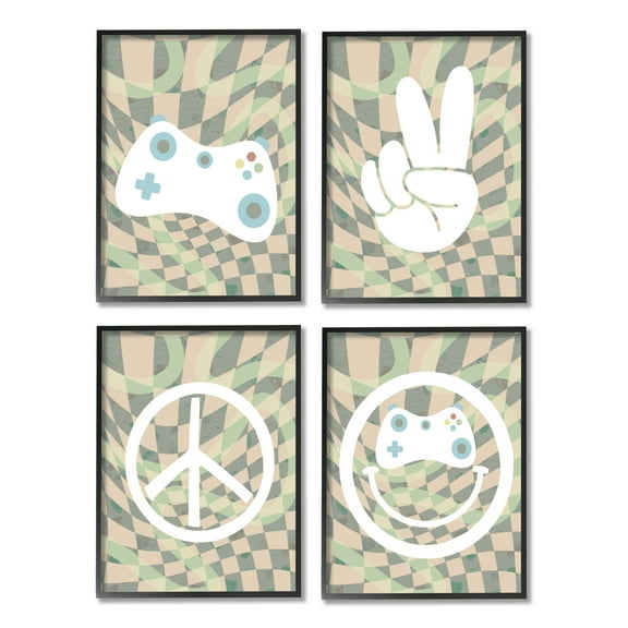 Stupell Industries Retro Video Gaming Symbols Beauty & Fashion Painting Black Framed Art Print Wall Art, 11 x 14, Set of 4