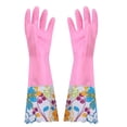 thumbnail image 3 of Winter Fleece Lined Rubber Cleaning Gloves with Floral Cuff, Non-Slip Thickened Cotton Lined Gloves for Dishwashing Laundry, Waterproof Kitchen Cleaning Gloves for Bathroom Daily Use, 17in, Pink, 3 of 6