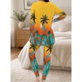 thumbnail image 5 of Women's Milk Silk Sleepwear Long Sleeve Pajama Set Tropical Palm Sunset 2 Piece Loungewear, 5 of 7