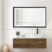 Stufurhome 48''x30'' Anti-Fog Dimmable LED Rectangular Framed Bathroom Mirror  Black