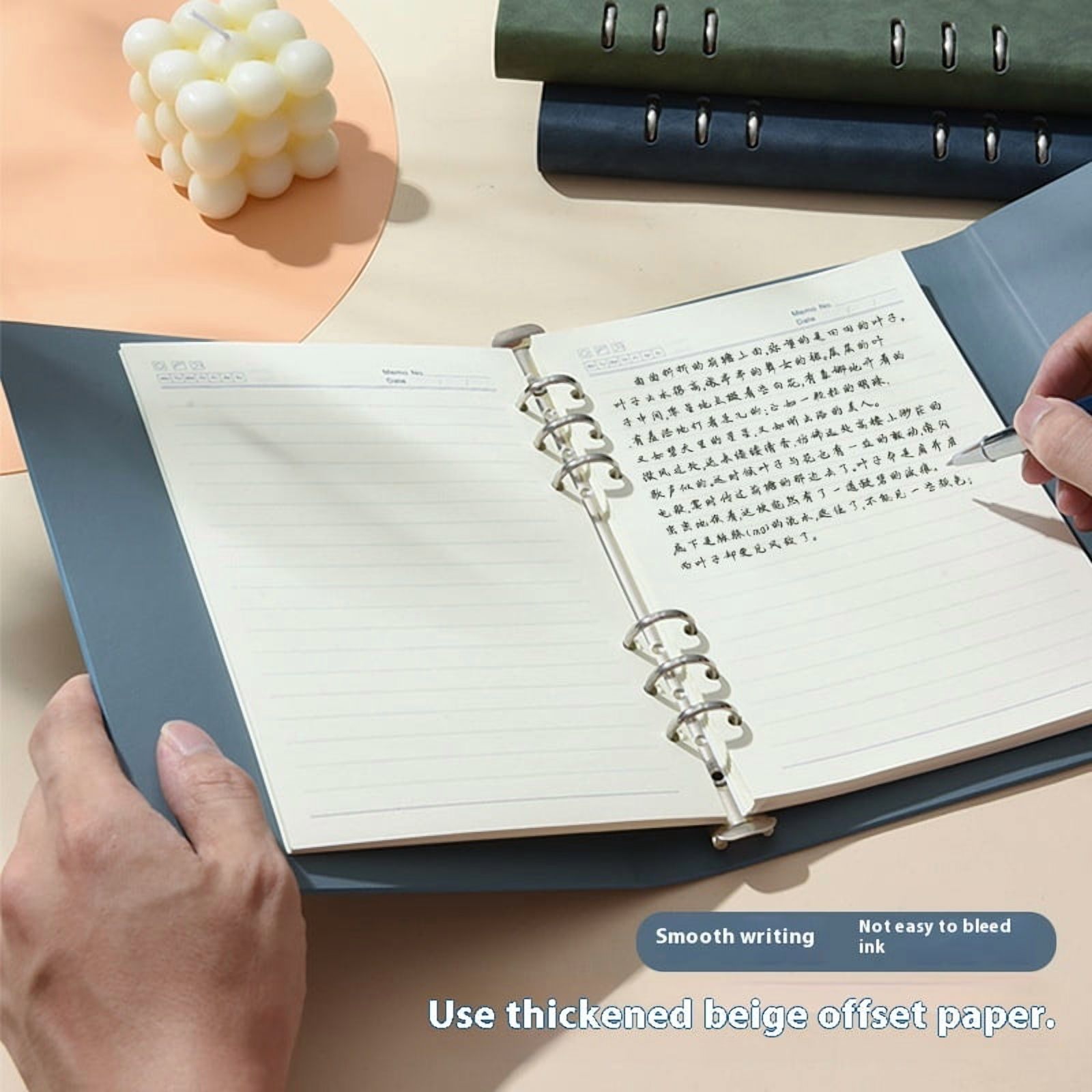 Blue A5 Refillable Notebook Binder Paper 6-Ring Soft Transparent PVC Binder Cover Protector Shell Loose Leaf Journal Folders with Lock Catch Closure