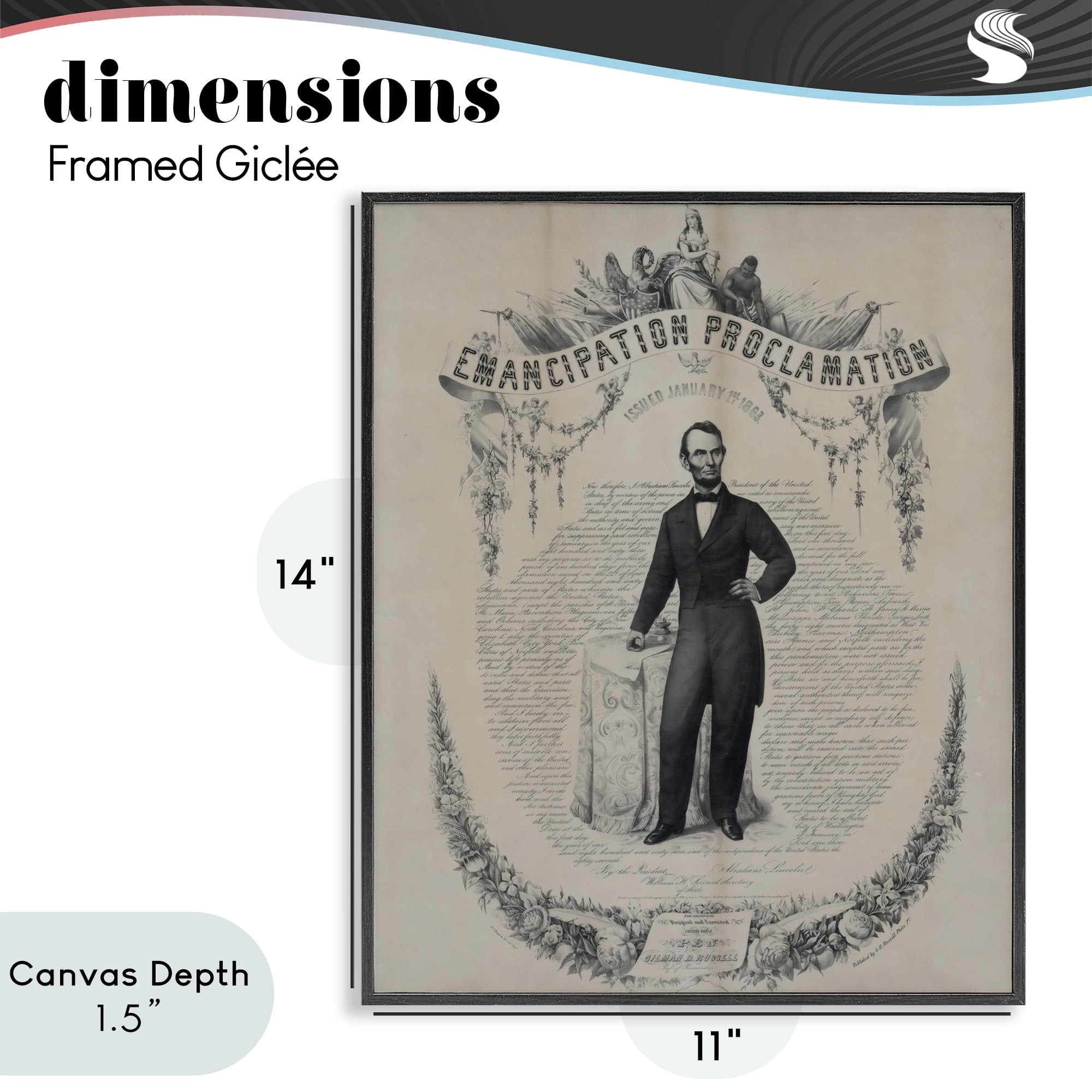Stupell Industries Lincoln with Emancipation Proclamation Black Framed Giclee Art, design by Arlington Prints