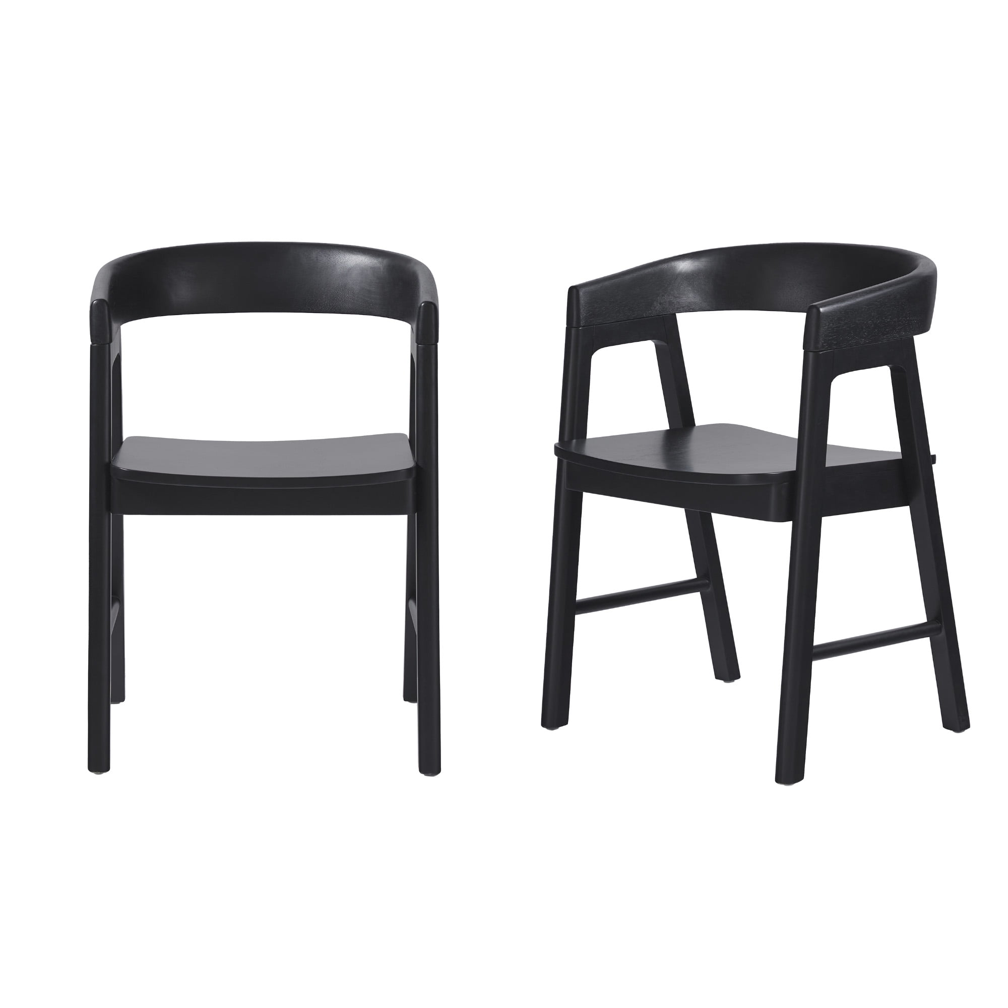 Walker Edison Modern Solid Wood Rounded Back Dining Chair, Set of 2, Black