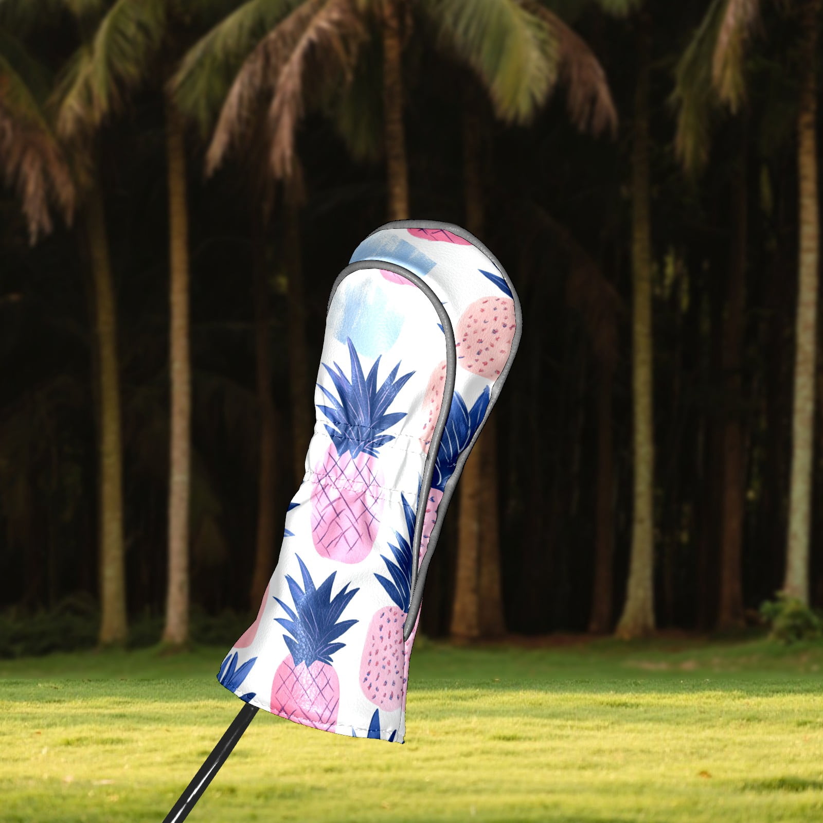 Golf Club Covers PU Leather Waterproof Head Covers for Fairway Woods Hybrids Pineapple Pattern Unisex Fits Most Brands