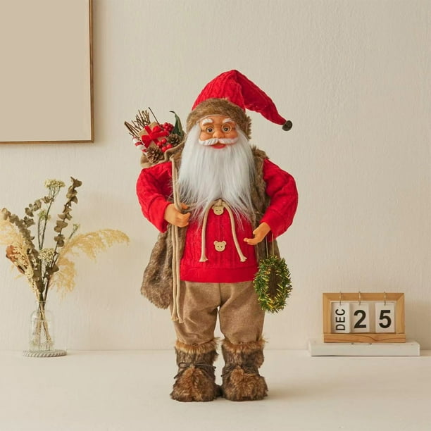 Doll 12 In Santa Claus, Window Decoration, Christmas Gift, Foldable, Metal Frame, for Bedroom, High-Quality, Artificial Snow, LED Lights, Festive Home Decor, Easy Assembly, 24 Inches Tall