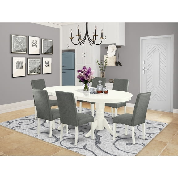 7-Piece Dining Room Set - Linen White TableGray Chairs - Butterfly Leaf Table