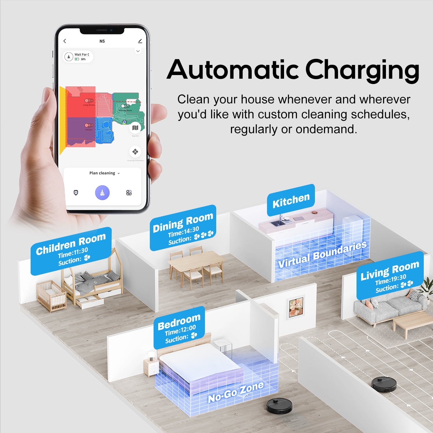 Kipvvo N5 Robot Vacuum Cleaner with LiDAR Navigation, Pet-hair, Powerful Suction, 3D Mapping, for Pet Hair, Hard Floors.