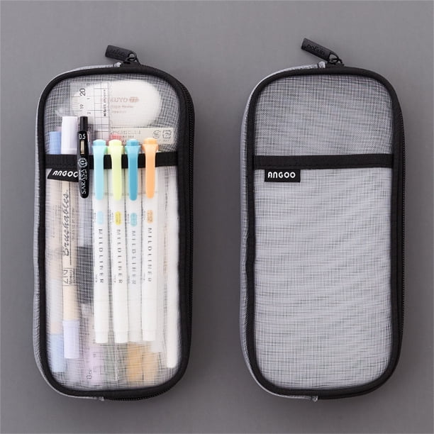 Grids Mesh Pen Pencil Case With Zipper Clear Makeup Color Pouch Cosmetics Bag