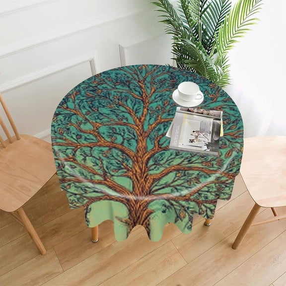 RKSupls 60 Inch Round Tablecloth, Tree Birds Night Premium Polyester Straight Edge Wrinkle Resistant Washable Table Cover for Party Home Dining Decor