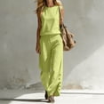 thumbnail image 4 of Womens Summer 2 Piece Outfits Cotton Fashionable Solid Color Sleeveless Top and Button Down Pants Lounge Set, 4 of 7