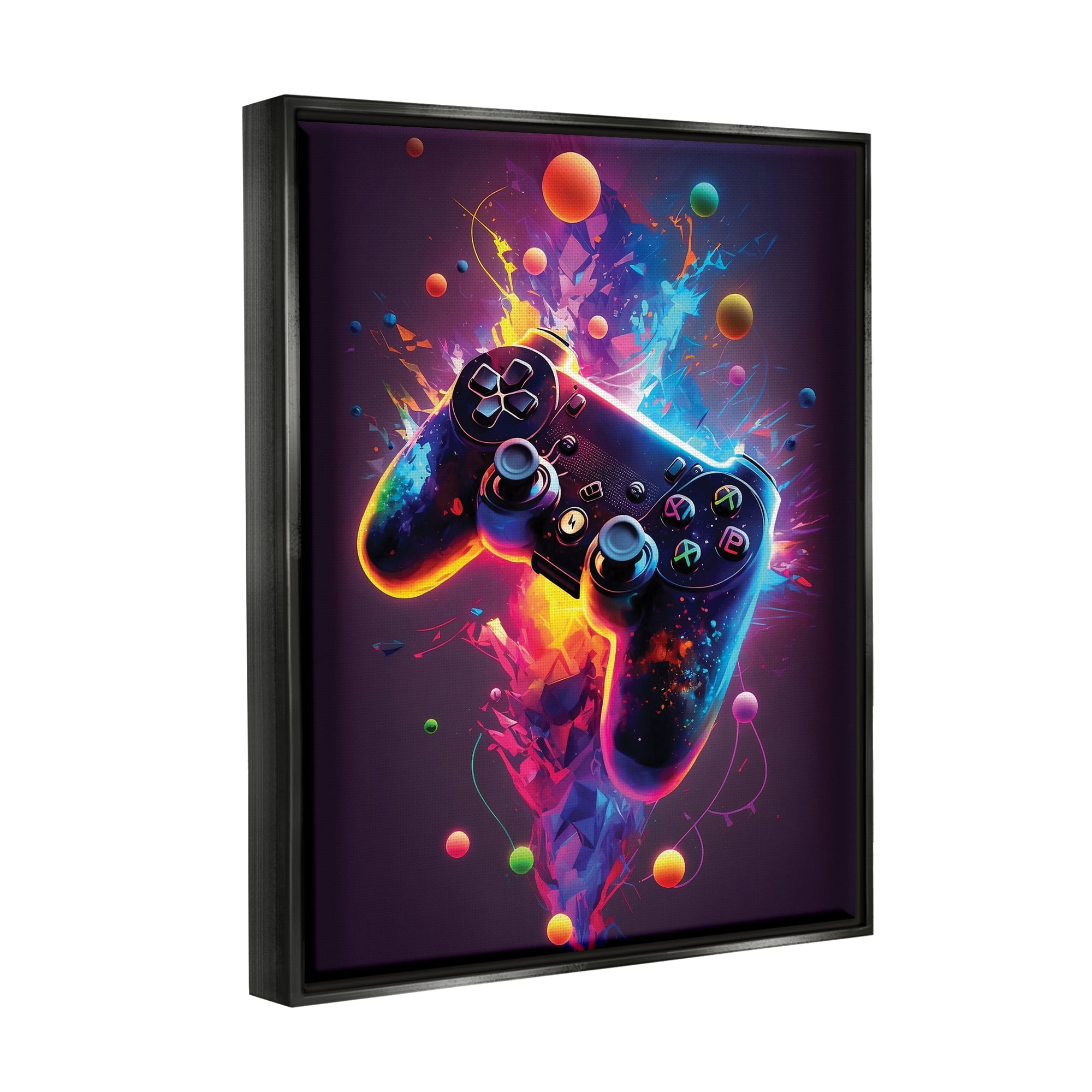 Stupell Industries Bold Prismatic Gaming Controller Art for Kids Painting Black Floater Framed Art Print Wall Art