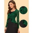 thumbnail image 2 of Cárdigan corto con lazo en la parte delantera para mujer Dobladillo con volantes Top transparente de encaje floral Verde oscuro S, 2 of 4