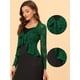 thumbnail image 2 of Cárdigan corto con lazo En la parte delantera para mujer Allegra K Encaje Floral Verde oscuro XS, 2 of 5