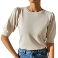 thumbnail image 2 of Njoeus Spring Tops for Women 2024 Puff Short Sleeve Sweaters Tops Crew Neck Pullover Tops Lightweight Knit Blouses Shirt Fall Tops, 2 of 9