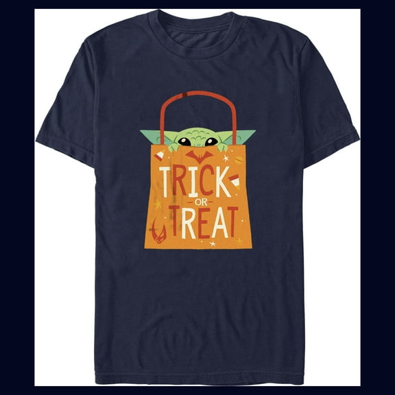 Men's Star Wars: The Mandalorian Halloween Grogu Trick or Treat Bag  Graphic Tee Navy Blue Large