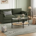 thumbnail image 3 of EDTara Oval Coffee Table With 2 Tiers, Tempered Glass Surface, Rattan Storage, and Durable Metal Frame for Apartment, 3 of 8