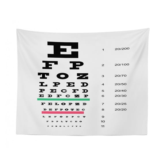 Eye Chart Tapestry, Optical Eye Test Doctor Control Examination of The Eyesight, Fabric Wall Hanging Decor for Bedroom Living Room Dorm, 2 Sizes, Charcoal Grey Green, by Ambesonne