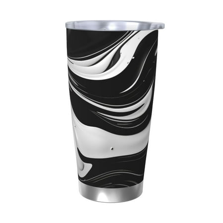

Uemuo Abstract Black White Swirls Print Travel Coffee Mug 20oz Double-walled Car Cup Stainless Steel Insulated Tumbler Leak-proof Travel Cup Reusable Straw Car Cup-Without Straw