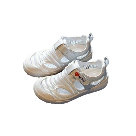

Ymiytan Children Flat Sandal Mesh Sneakers Soft Sole Sandals Jogging Lightweight Nonslip Magic Tape Casual Shoes White 2.5Y
