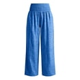 thumbnail image 3 of Summer Pants For Women Elastic Waist Plaid Wide Leg Cozy Lounge Pants Womens Casual Checked Loose High Waisted Lightweight Comfy Trouses, 3 of 6