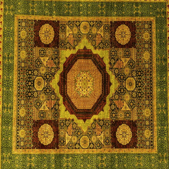 Ahgly Company Indoor Square Abstract Yellow Modern Area Rugs, 8' Square