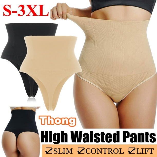 S-3XL Plus Size Black/Nude Women High-Waist Tummy Control Body Shaper Thong  Panty Shapewear Lady Slim 