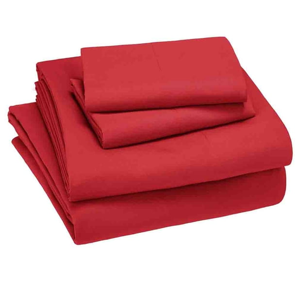 Juego de Sábanas Tacto Algodón King Size 4 Piezas Ultra Suaves y Frescas Color Rojo Kyuden Home