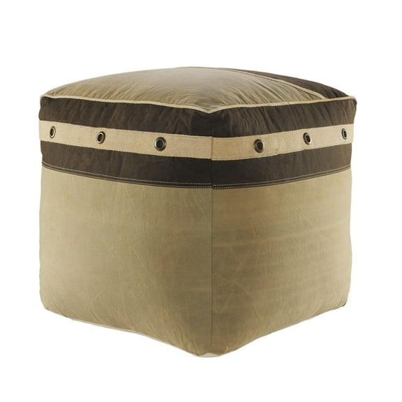 Laddha Home Designs 20" Gray and Brown Rustic Farmhouse Handmade Square Pouf Ottoman