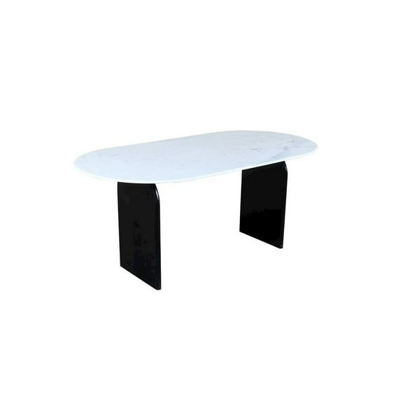 Terra White Marble Top Oval Dining Table with Solid Wood Base