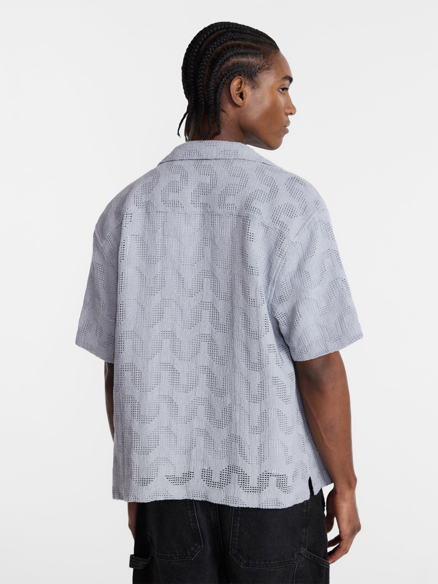 No Boundaries Textured Wave Design Resort Shirt with Short Sleeves, Men's XS-4XLT