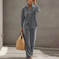 thumbnail image 6 of Brnmyaeo Women's Velour Tracksuit Set Mock Neck Velvet Loungewear Outfit Henley Button Pullover Loose Fit Wide Leg Lounge Pants Fall 2 Piece Sets, 6 of 8