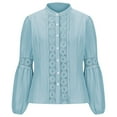 thumbnail image 5 of HaoXianJian Plus Size Women's Shirts Lantern Long Sleeve Top Button Up Lace Eyelet Blouse Top Puff Sleeve Peplum Tunic Shirts Collared Blouses 3X 4X, 5 of 5