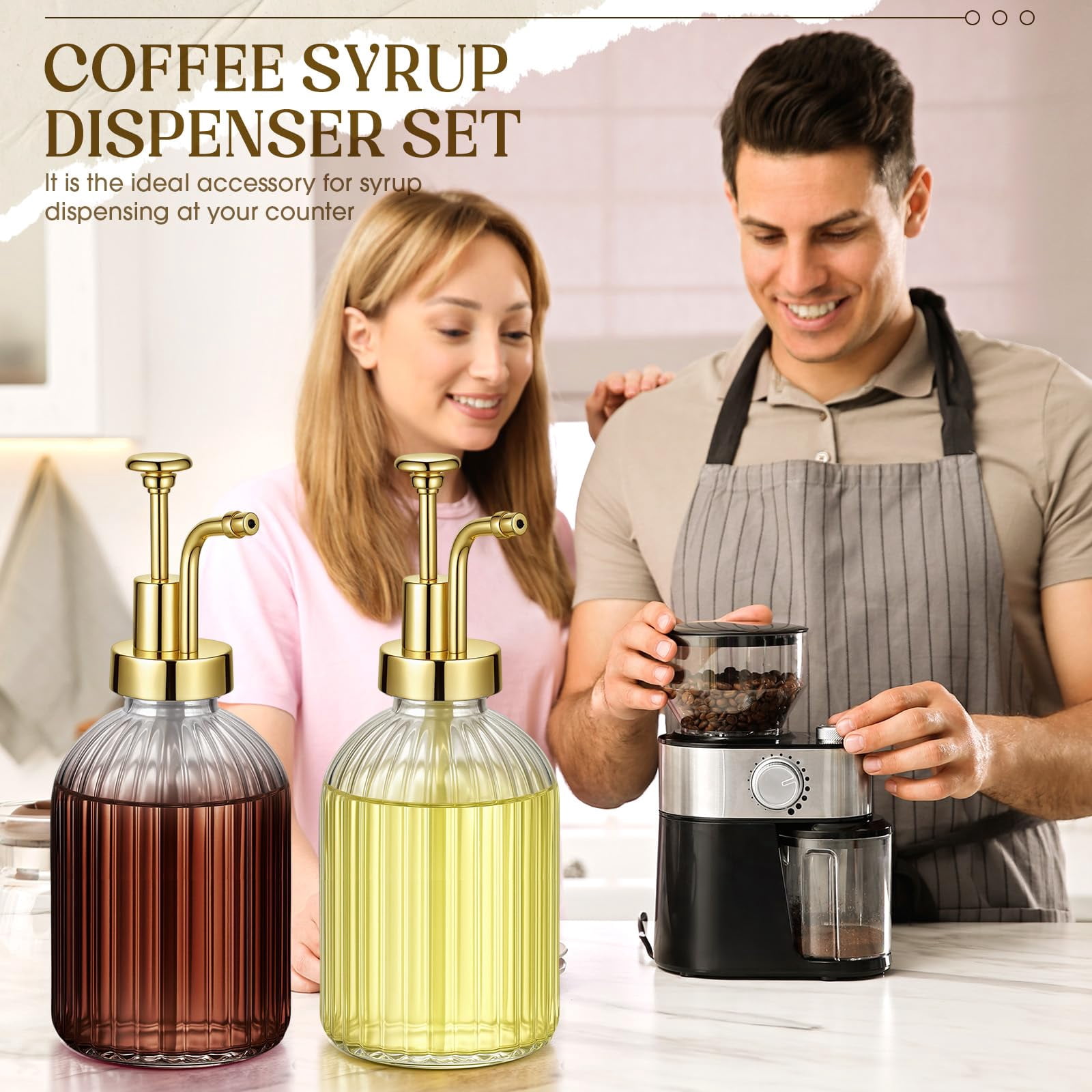 4 Coffee Syrup Dispenser For Bar 10oz Glass Pump With  Scoop And Funnel Accessories