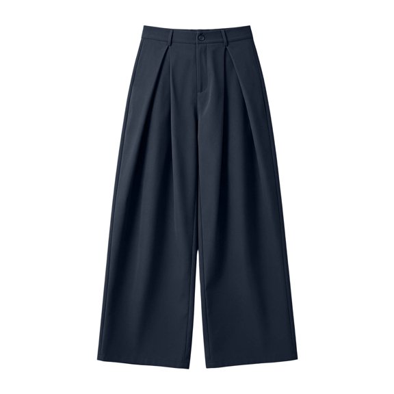 Lazduis Wide Leg Pants for Women Work Slacks Pleated Trousers with Pockets Travel Outfit Womens Business Casual Clothing Office Dark Blue XXL