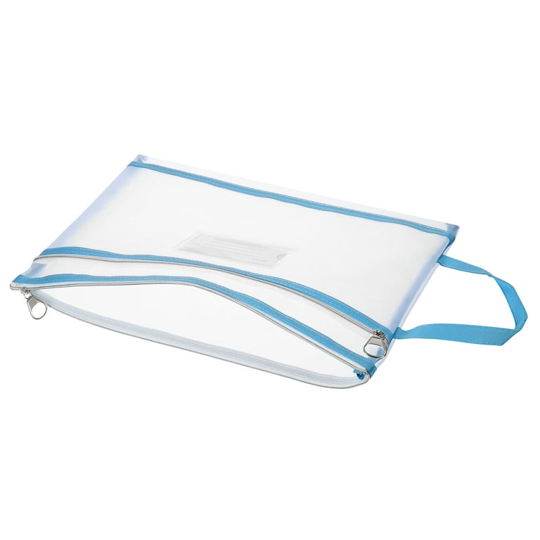 Nylon Document Zip Pouches with Handle Mesh Clear Files Bag for Office Business | Harfington, Light Blue / 1pcs
