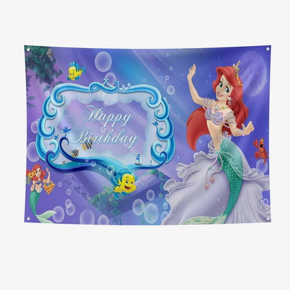 Ariel Party Supplies Happy Birthday Banner 7*5FT Large Size Ariel Party Decoration