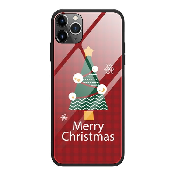 Case for (4.7 Inch) iPhone SE and iPhone 8/7 - Cute Christmas Design Lightweight Case [Hard Tempered Glass Back] Protective Rugged Cover for Girls Boys Women, Christmas Tree Red