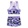 thumbnail image 4 of Xnihocha Kids Girls Gymnastics Dance Sports 2 Piece Outfit Racer Back Crop Top with Booty Shorts Camouflage Purple 10, 4 of 7