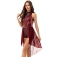 thumbnail image 2 of Doomiva Lyrical Dance for Women Sequins Contemporary Dance Dress Mesh Skirted Leotard Dancewear Burgundy M, 2 of 7