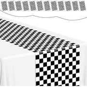 12 Pcs Checkered Table Runner 14x108 Inch Plastic Racetrack Road Race Car Table Cloth Disposable Black and White Tablecloth for Two Fast Racing Theme Decor Birthday Party Decorations Events Supplies